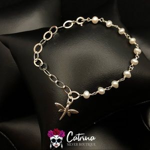 925 Sterling Silver Dragonfly Charm Bracelet